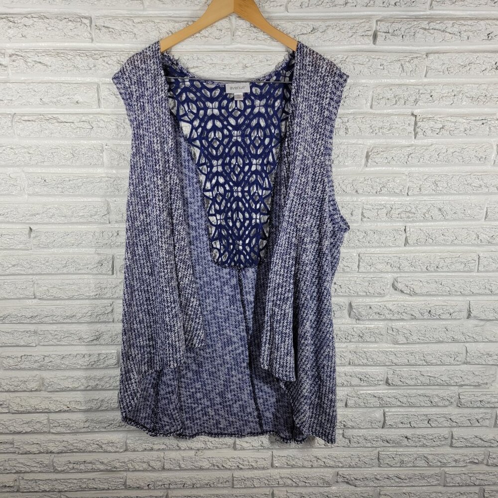 Avenue 26 28 Womens Blue White Crochet Back Cardigan Sweater Sleeveless BLU21E